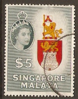 Singapore 1955 $5 Yellow, red, brown and slate black. SG52.