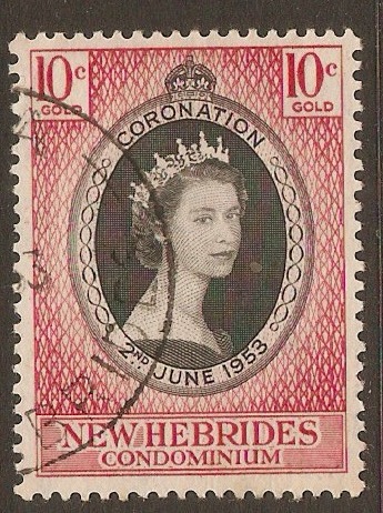 New Hebrides 1953 10c Coronation Stamp. SG79.