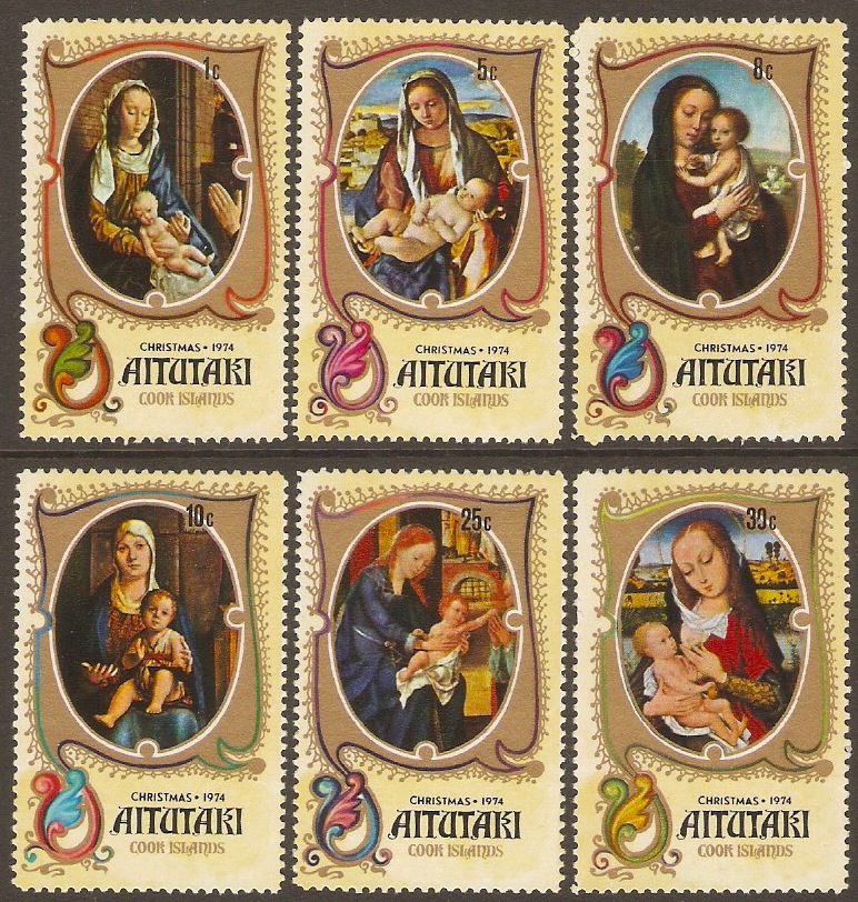 Aitutaki 1974 Christmas Paintings Stamps Set. SG129-SG134.