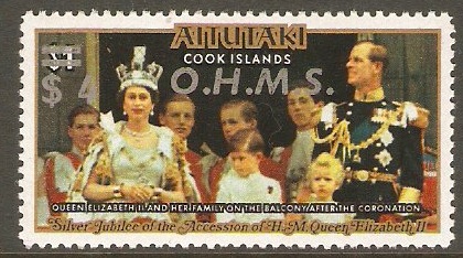 Aitutaki 1978 $4 on $1 Official Stamp. SGO15.