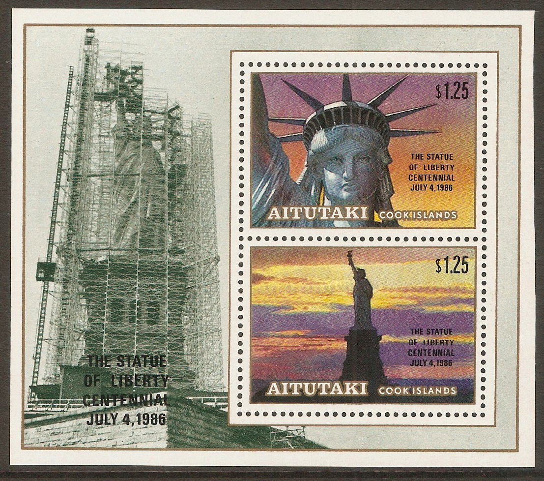 Aitutaki 1986 Statue of Liberty sheet. SGMS546.