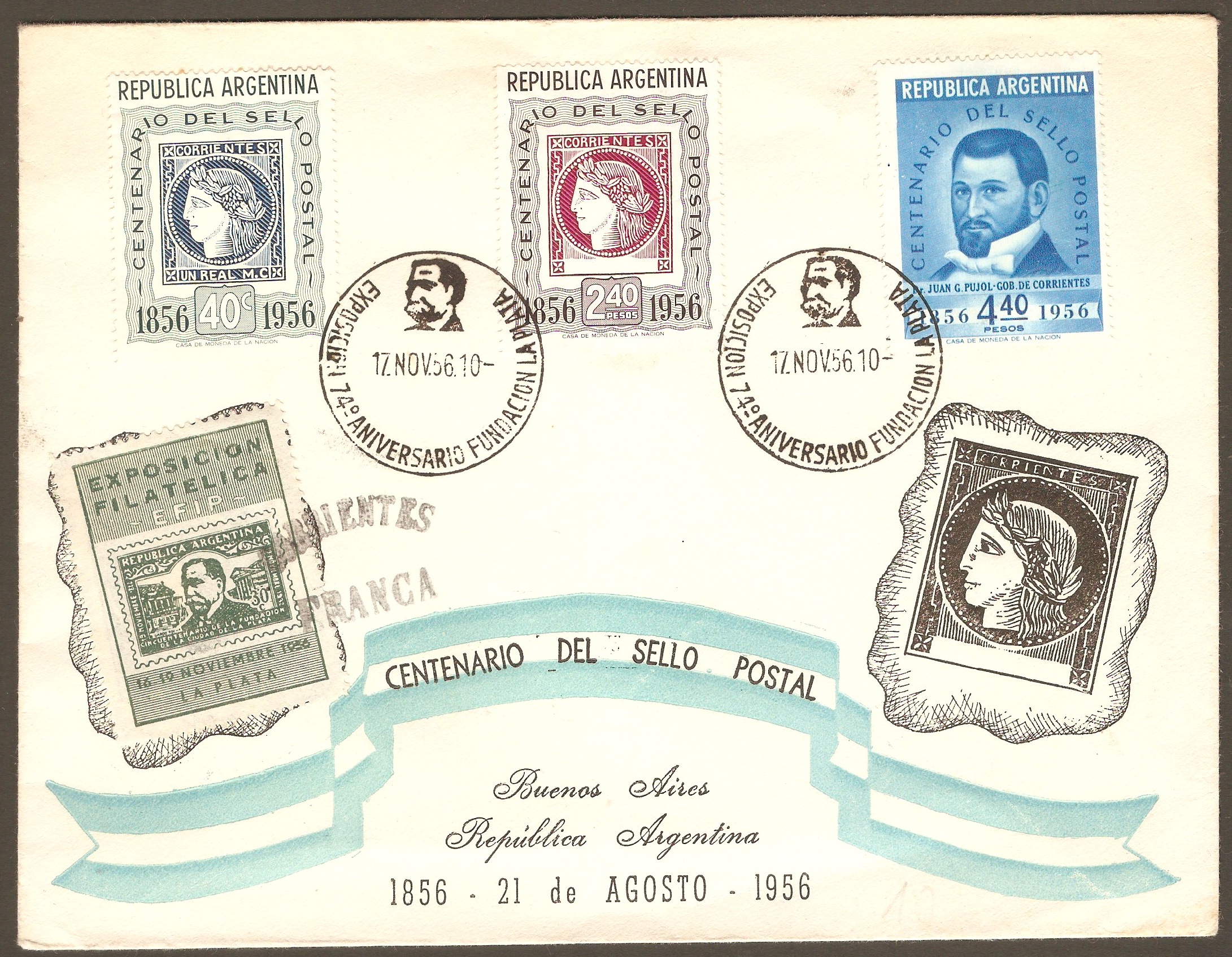 Argentina 1956 Stamp Centenary Souvenir Cover.