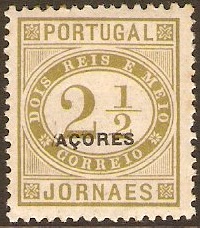 Azores 1876 2r Olive-green Newspaper Stamp. SGN53.