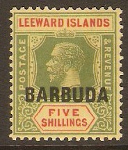 Barbuda 1922 5s Green and red on pale yellow. SG11.