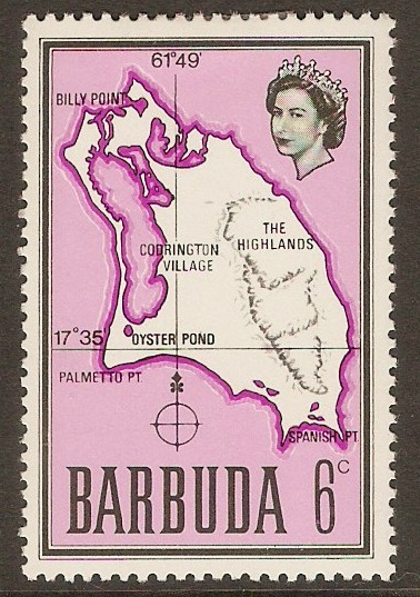 Barbuda 1968 6c Map series. SG18. - Click Image to Close