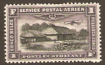 Belgian Congo 1920 1f Black and dull violet Air Series. SG88.