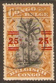 Belgian Congo 1921 25c on 15c Black and ochre. SG94.