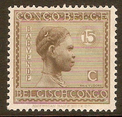 Belgian Congo 1923 15c Brown. SG119.