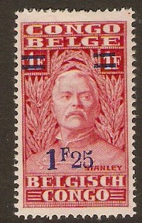 Belgian Congo 1931 1f.25 on 1f Carmine. SG172.