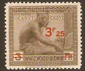 Belgian Congo 1931 3f.25 on 3f Sepia. SG180.