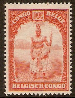 Belgian Congo 1931 10f Vermilion. SG195. - Click Image to Close
