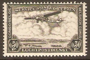 Belgian Congo 1934 50c Black - Air series. SG197.