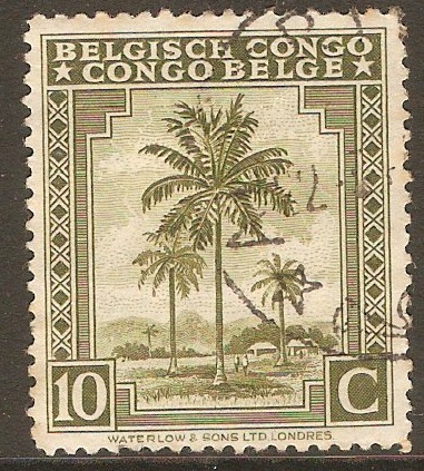 Belgian Congo 1942 10c Olive-green. SG251a. - Click Image to Close