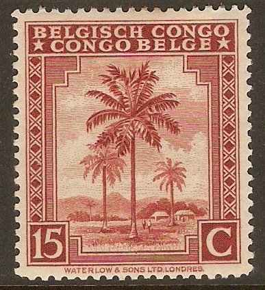 Belgian Congo 1942 15c Lake-brown. SG252a.
