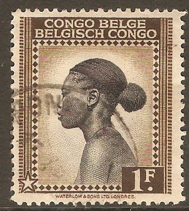 Belgian Congo 1942 1f Black and brown. SG259.