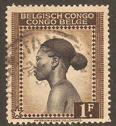 Belgian Congo 1942 1f Black and brown. SG259a. - Click Image to Close