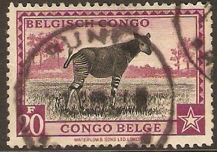 Belgian Congo 1942 20f Black and deep claret. SG269a.