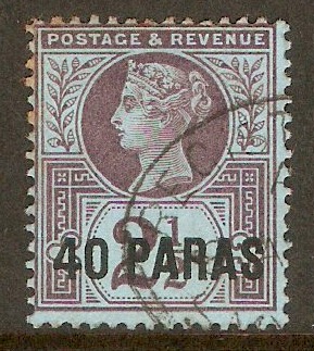 British Levant 1887 40pa on 2d Purple on blue. SG4.