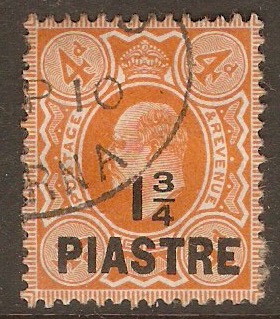 British Levant 1910 1pi on 4d Orange-red. SG23a. - Click Image to Close