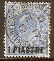 British Levant 1911 1pi on 2d Dull blue. SG27a.