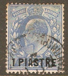 British Levant 1911 1pi on 2d Dull blue. SG28a.