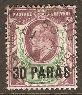 British Levant 1911 30pa on 1d Reddish purple and brt grn. SG29