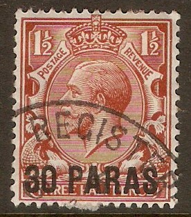 British Levant 1913 30pi on 1d Red-brown. SG35.