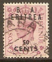 Eritrea 1950 50c on 6d Purple. SGE19.