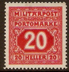 Bosnia and Herzegovina 1916 20h Red - Postage Due. SGD417.