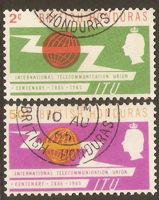 British Honduras 1965 ITU Centenary Stamps. SG222-SG223.