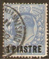 British Levant 1911 1pi on 2d Bright blue. SG25.