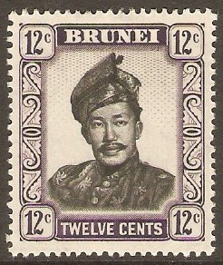 Brunei 1952 12c Black and violet. SG107.