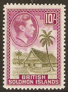 British Solomon Islands 1939 10s Sage-green and magenta. SG72.