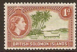 British Solomon Islands 1956 1d Yellow-green and red-brown. SG83