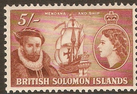 British Solomon Islands 1956 5s Red-brown. SG94.