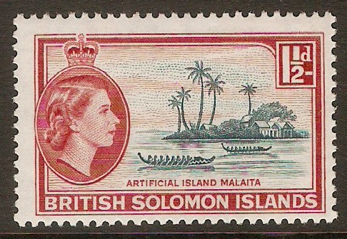 British Solomon Islands 1963 1d Slate-green and red. SG104.