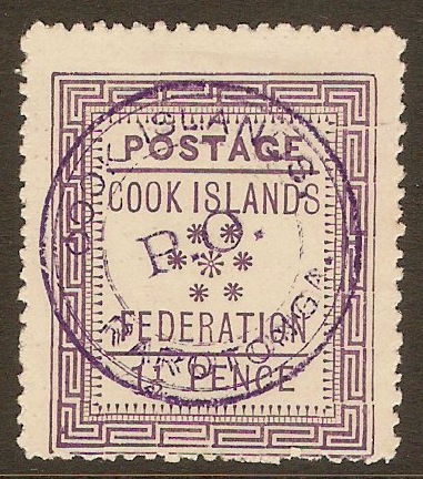 Cook Islands 1892 1d Mauve. SG2.