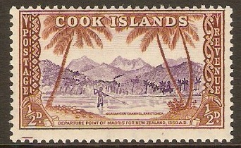 Cook Islands 1949 d Violet and brown. SG150.