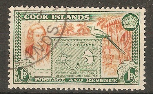 Cook Islands 1949 1d Chestnut and green. SG151.