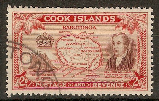 Cook Islands 1949 2d Reddish brown and scarlet. SG152.