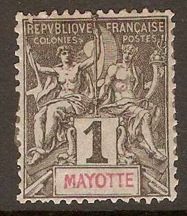Mayotte 1892 1c Black on azure. SG1.