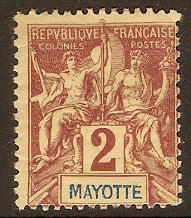 Mayotte 1892 2c Brown on buff. SG2.