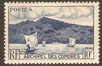 Comoro Islands 1950 10c Deep blue - Anjouan Bay. SG1.