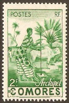 Comoro Islands 1950 2f Emerald - Native Woman. SG4.