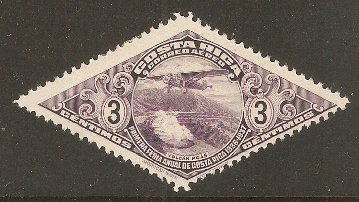 Costa Rica 1937 3c Violet - Air series. SG230.