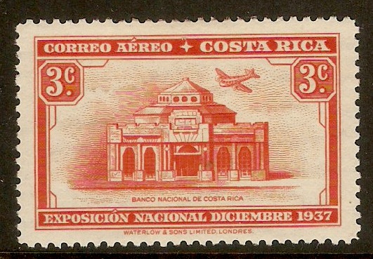 Costa Rica 1938 3c Vermilion - Air series. SG245.