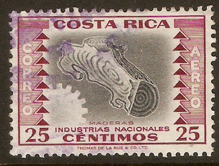 Costa Rica 1954 25c Black & crimson-National Industries. SG524.