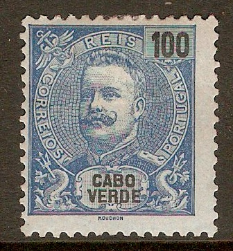Cape Verde Islands 1898 100r Blue on blue. SG69.