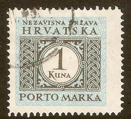 Croatia 1942 1k Grey-olive and pale blue Postage Due. SGD68.