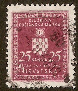 Croatia 1942 25b Claret - Official stamp. SGO55A.